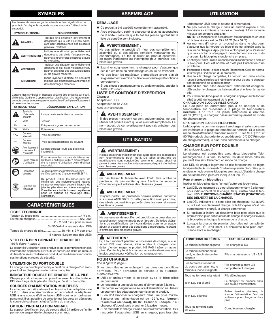 Symboles, Caractéristiques, Assemblage utilisation utilisation | Ryobi AP4500 User Manual | Page 4 / 8
