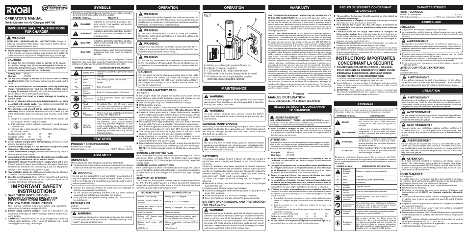 Ryobi AP4700 User Manual | 2 pages