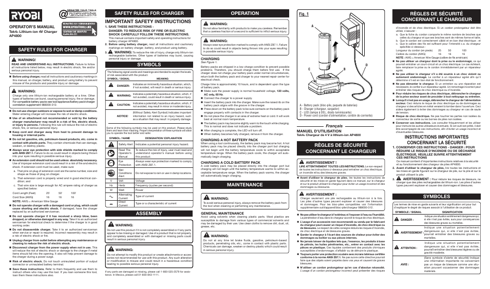 Ryobi AP4800 User Manual | 2 pages