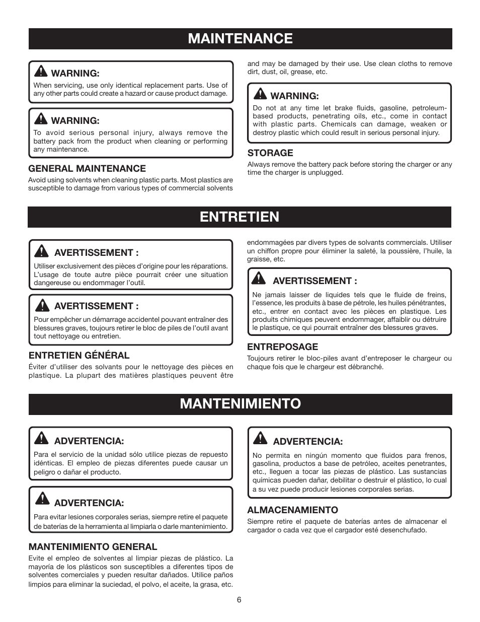 Maintenance, Entretien, Mantenimiento | Ryobi C121D User Manual | Page 14 / 16