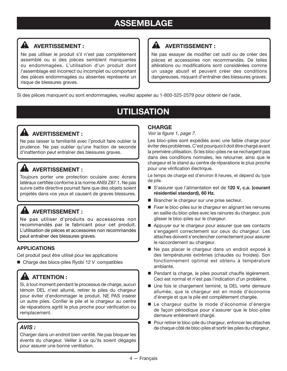 Assemblage, Utilisation | Ryobi C121D User Manual | Page 8 / 16