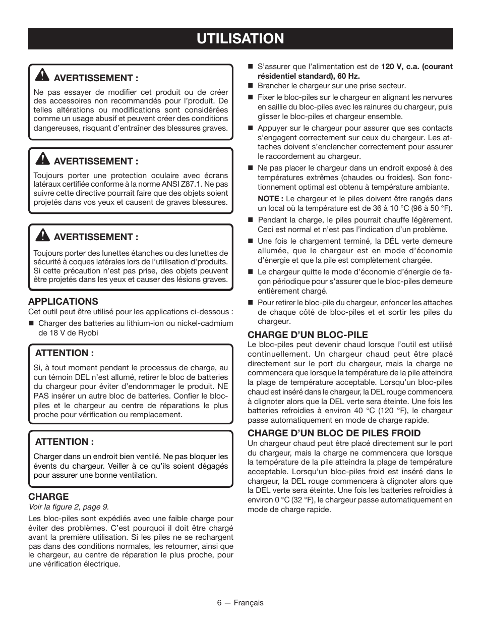 Utilisation | Ryobi P116 User Manual | Page 13 / 24