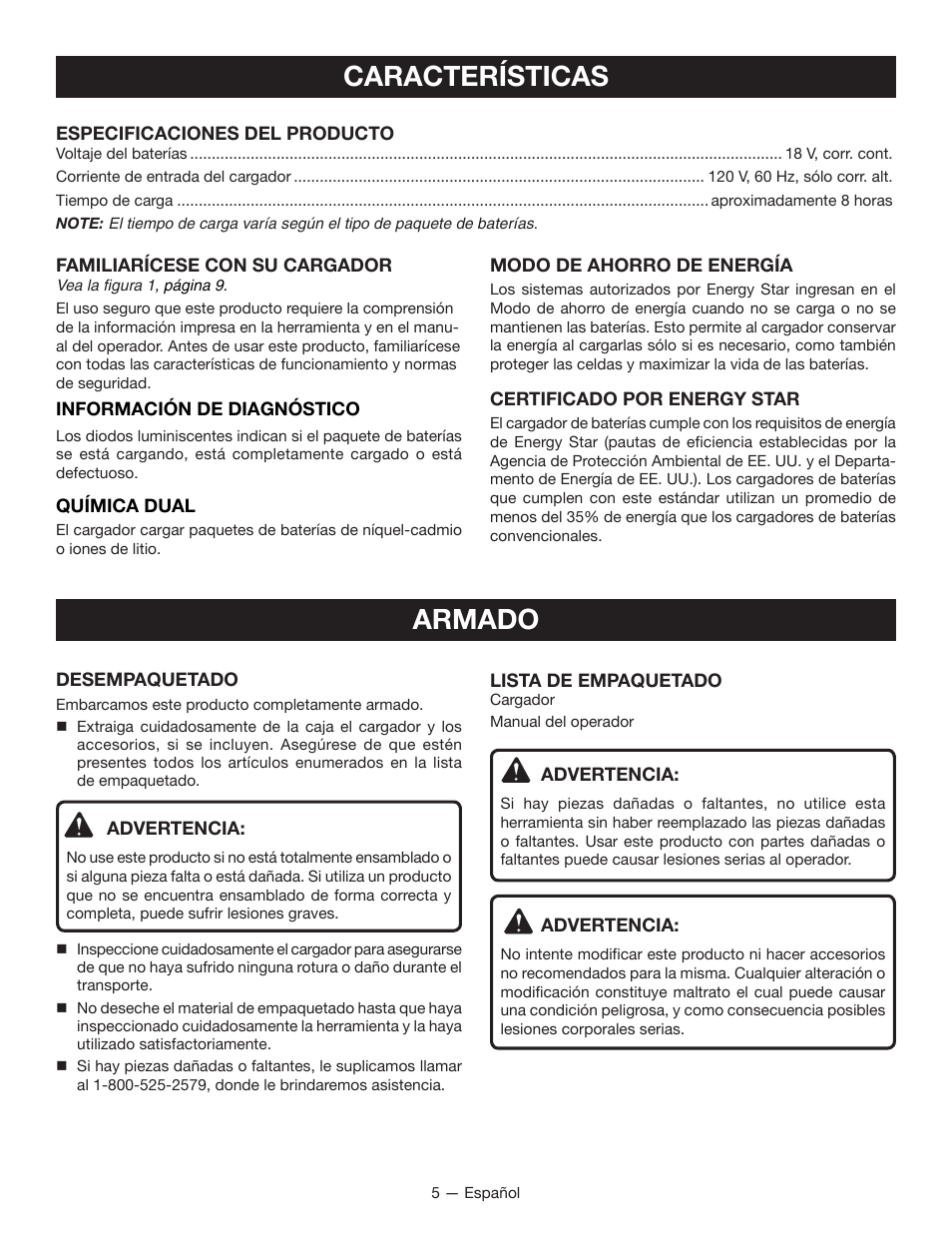 Armado características | Ryobi P116 User Manual | Page 19 / 24
