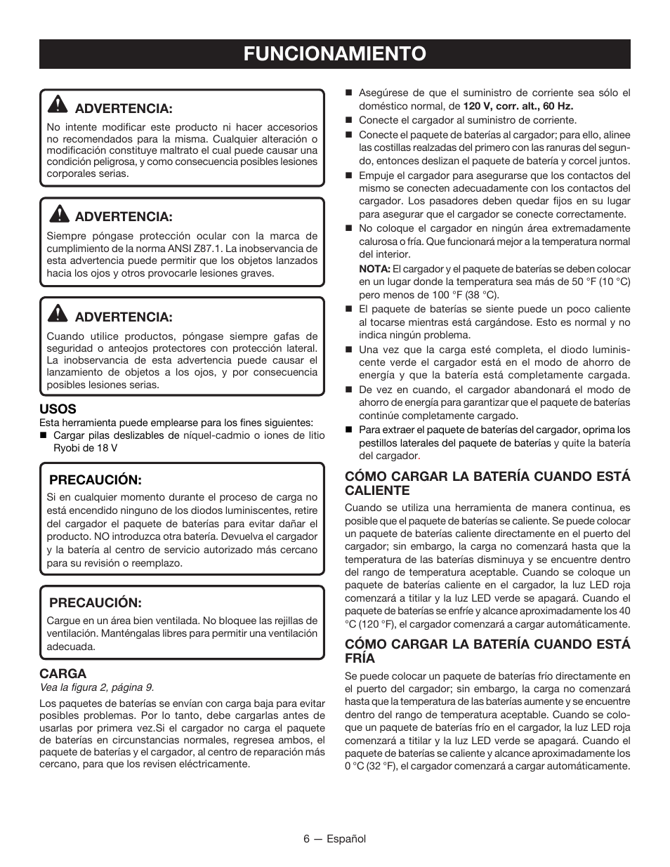 Funcionamiento | Ryobi P116 User Manual | Page 20 / 24