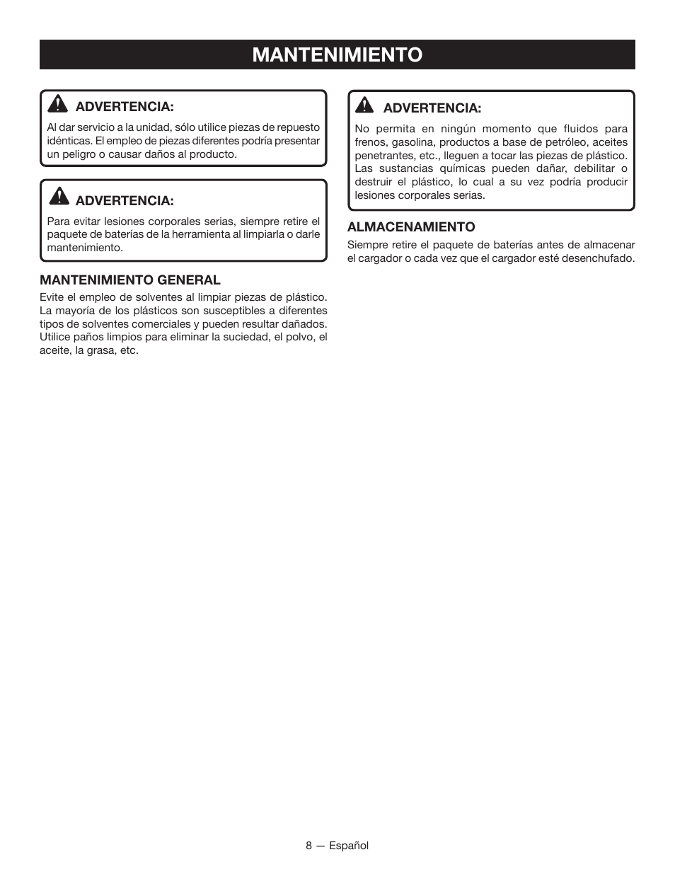 Mantenimiento | Ryobi P116 User Manual | Page 22 / 24