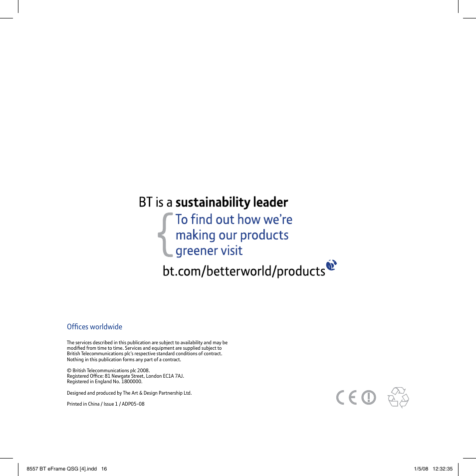 Offices worldwide | BT eFrame 1000 User Manual | Page 16 / 16