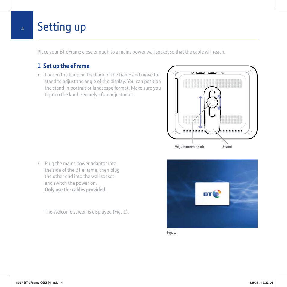 Setting up | BT eFrame 1000 User Manual | Page 4 / 16