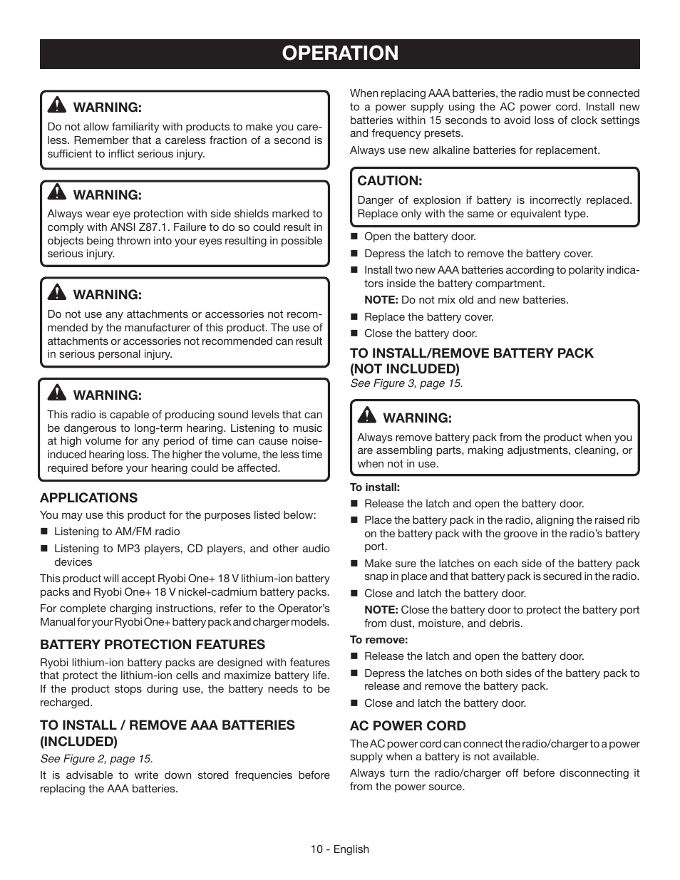 Operation | Ryobi P745 User Manual | Page 10 / 44