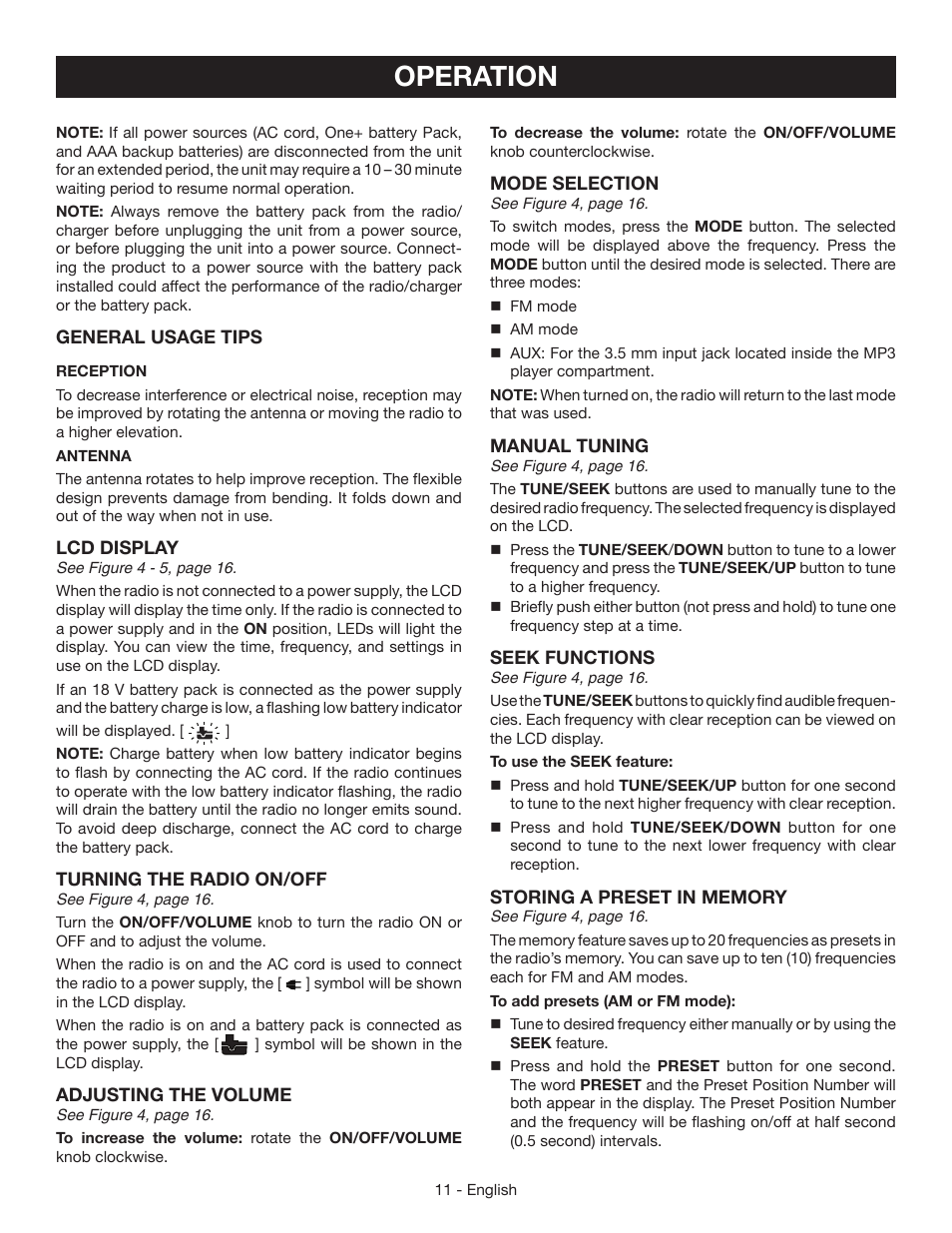 Operation | Ryobi P745 User Manual | Page 11 / 44