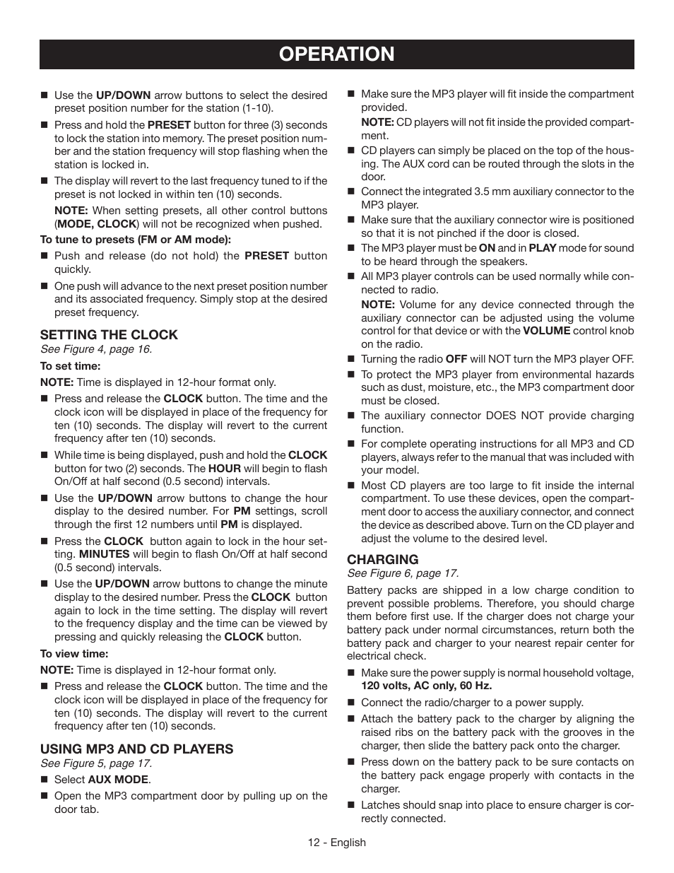 Operation | Ryobi P745 User Manual | Page 12 / 44