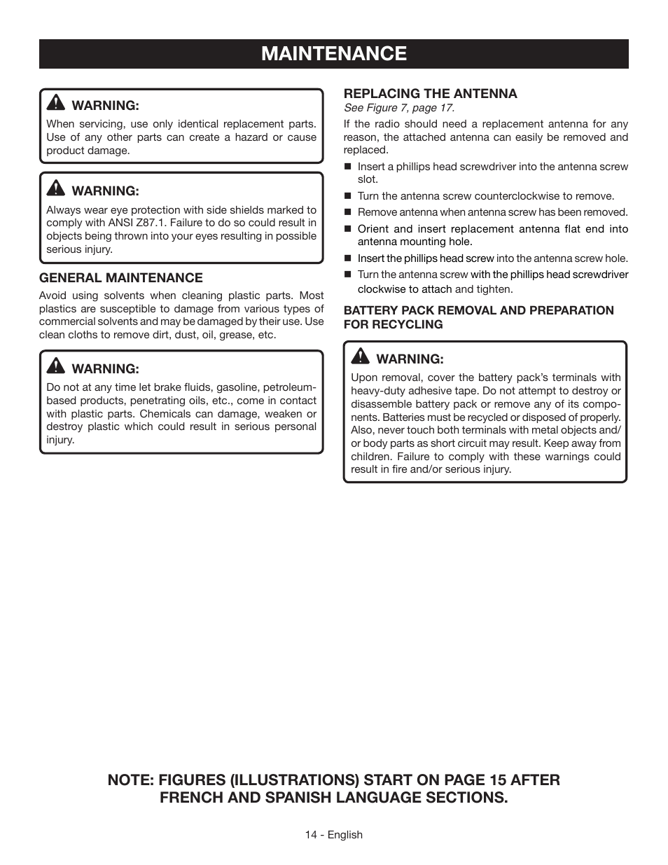 Maintenance | Ryobi P745 User Manual | Page 14 / 44