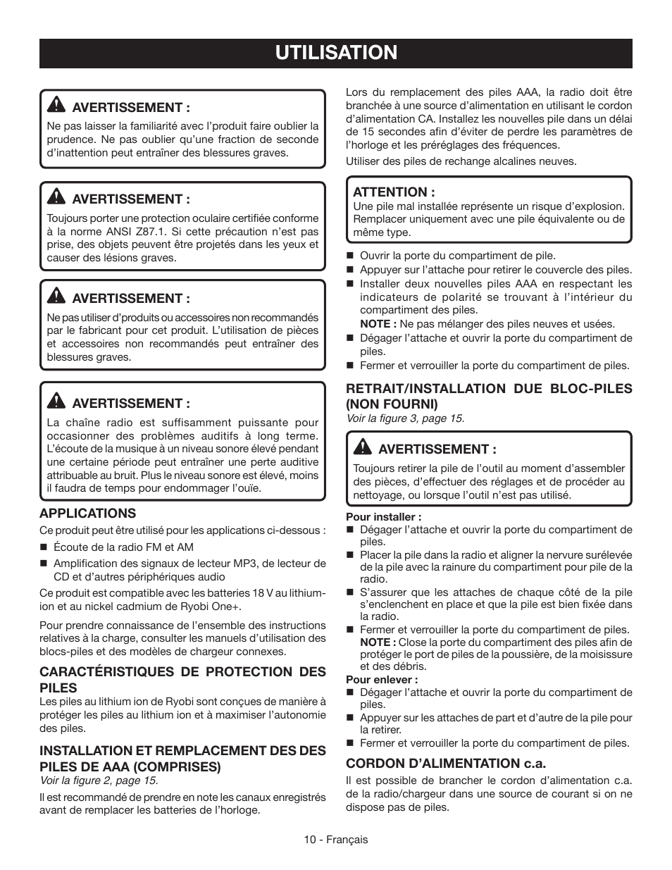 Utilisation | Ryobi P745 User Manual | Page 23 / 44