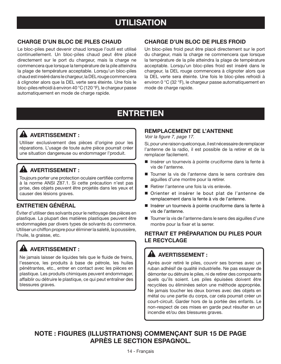 Entretien, Utilisation | Ryobi P745 User Manual | Page 27 / 44