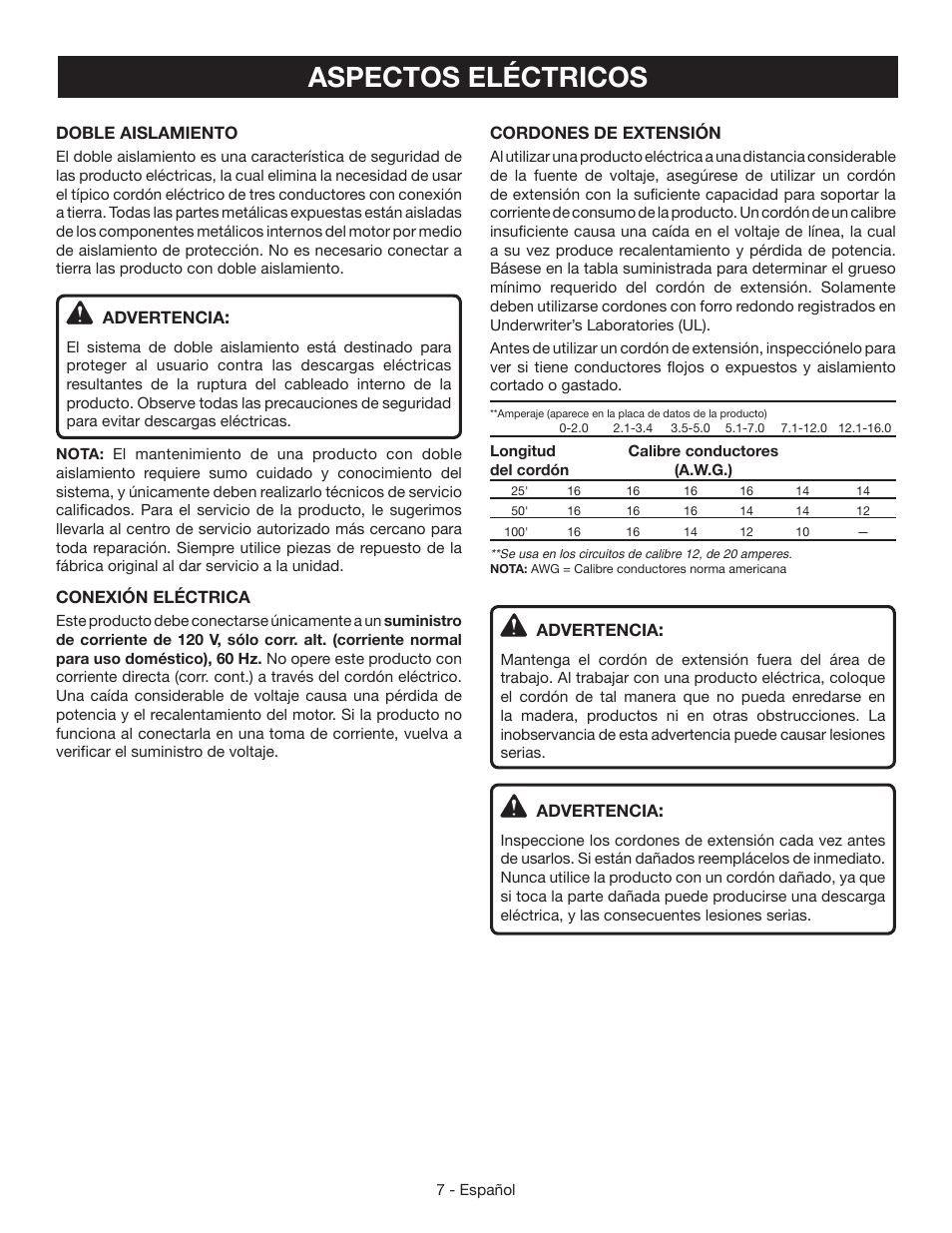 Aspectos eléctricos | Ryobi P745 User Manual | Page 33 / 44