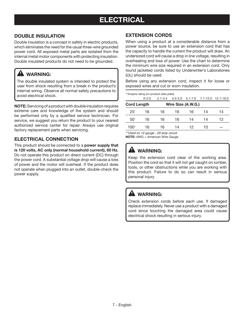 Electrical | Ryobi P745 User Manual | Page 7 / 44