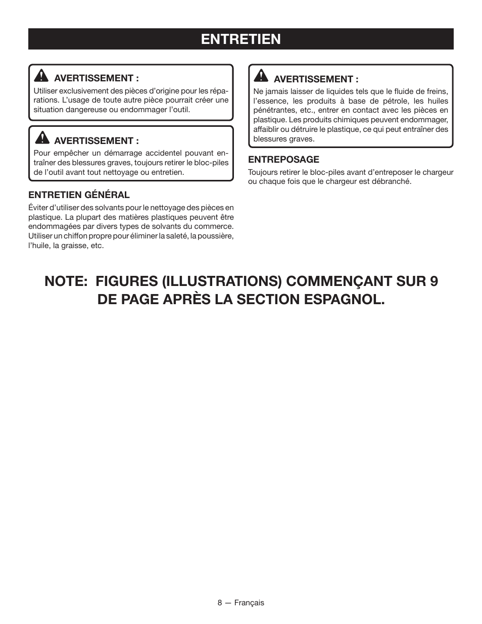 Entretien | Ryobi P114B User Manual | Page 15 / 24