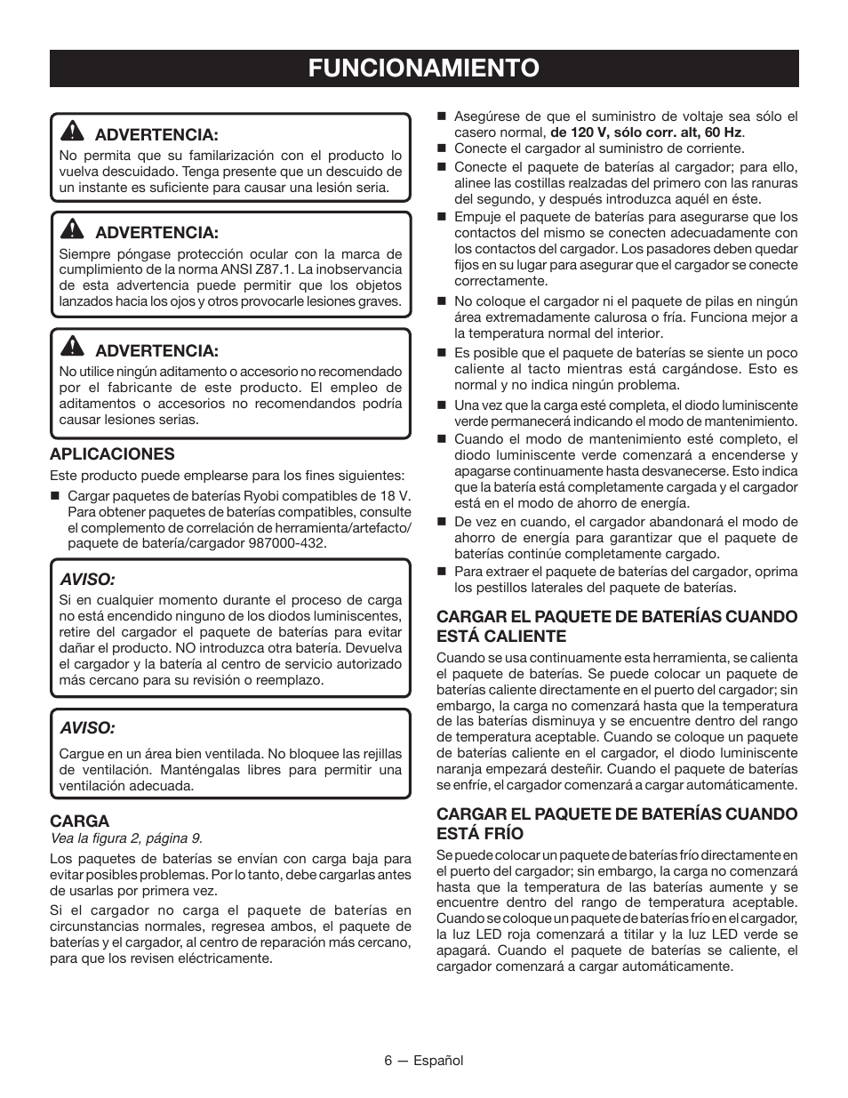 Funcionamiento | Ryobi P114B User Manual | Page 20 / 24