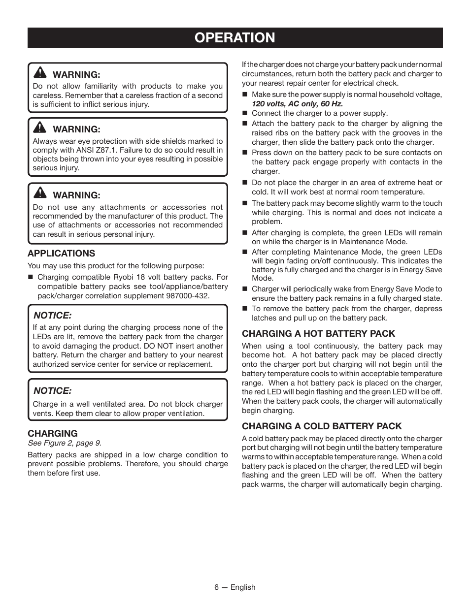 Operation | Ryobi P114B User Manual | Page 6 / 24