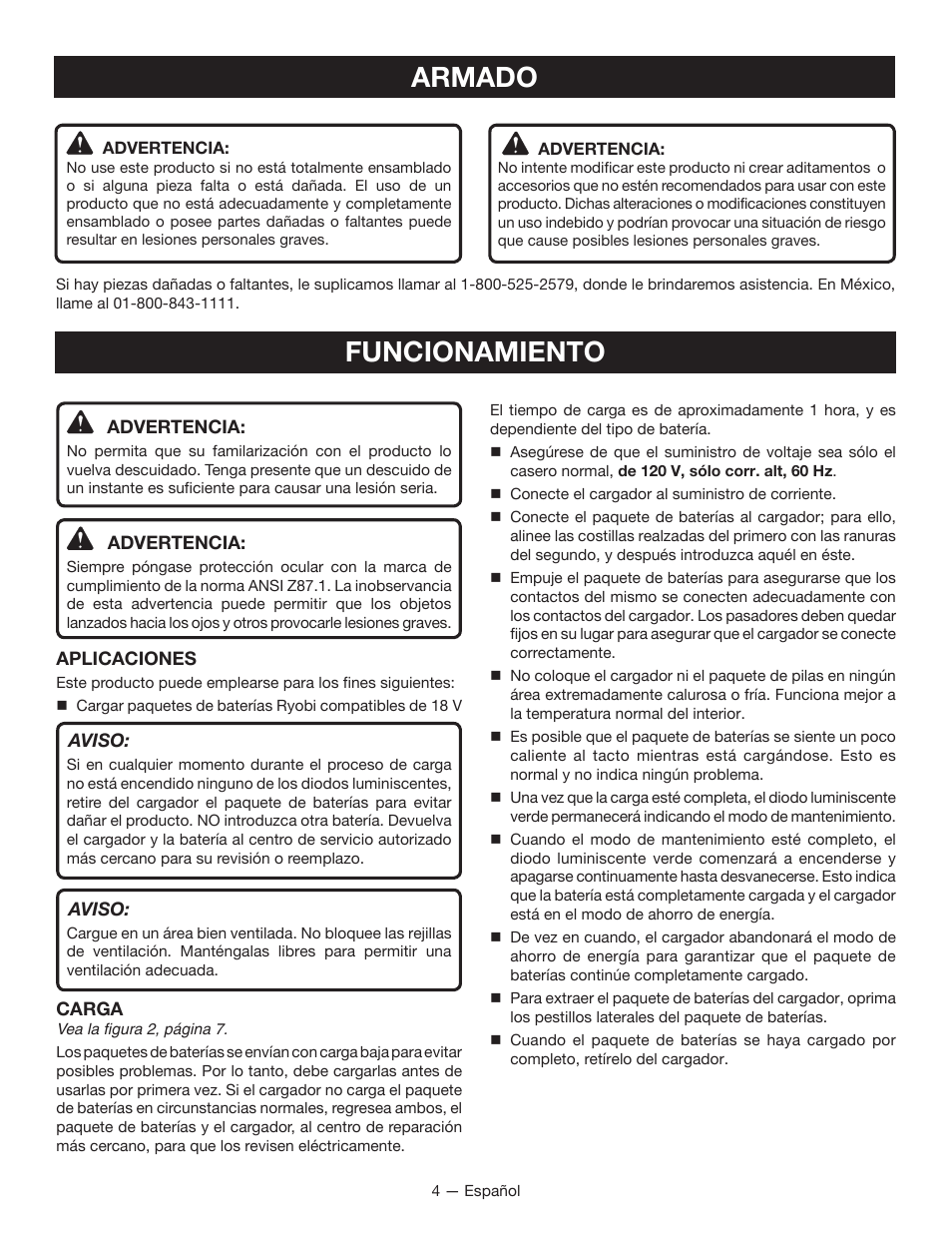 Armado, Funcionamiento | Ryobi P118 User Manual | Page 14 / 20