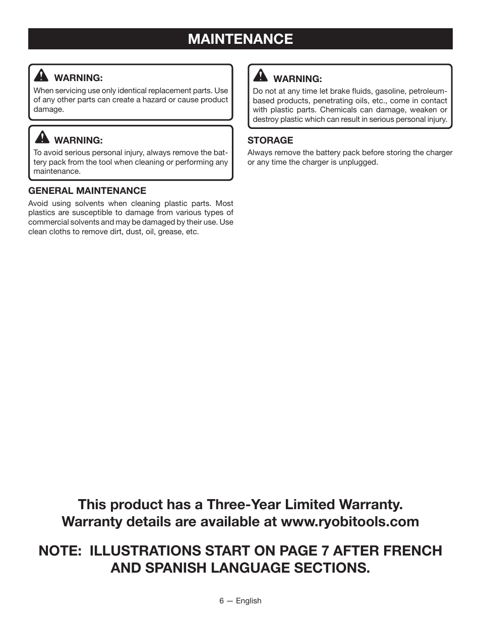 Maintenance | Ryobi P118 User Manual | Page 6 / 20