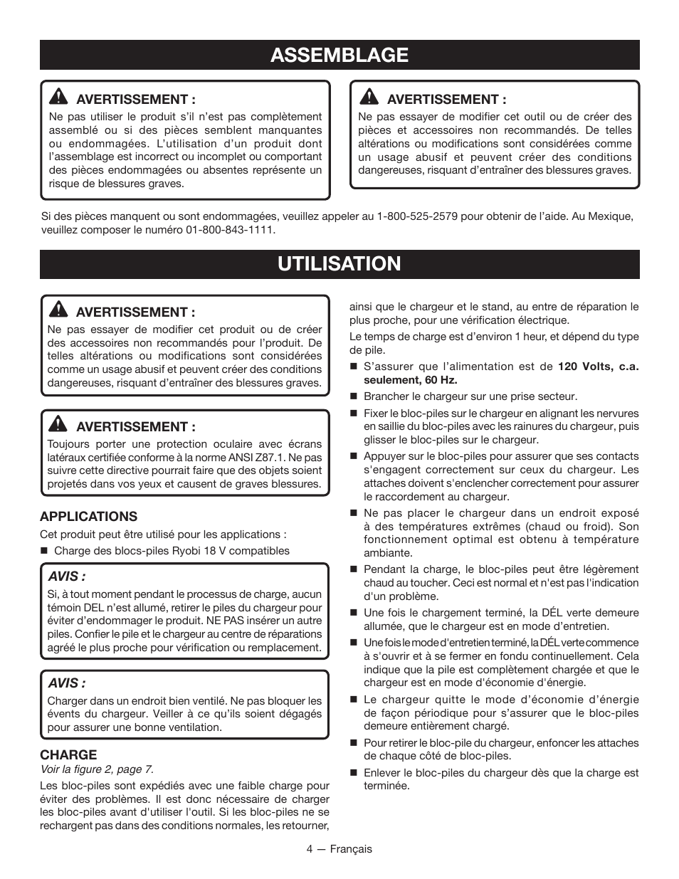 Utilisation assemblage | Ryobi P118 User Manual | Page 9 / 20