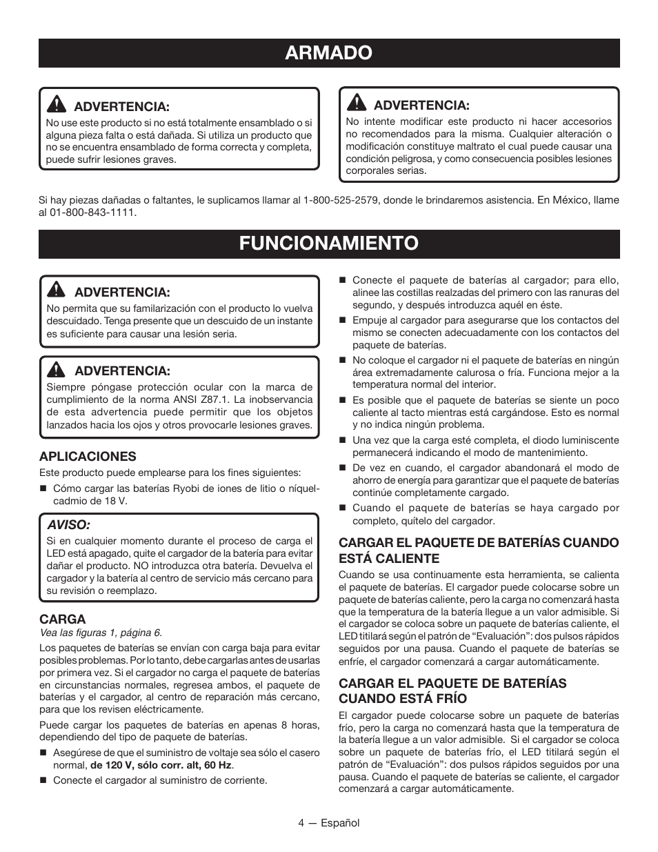 Armado, Funcionamiento | Ryobi P119 User Manual | Page 12 / 16