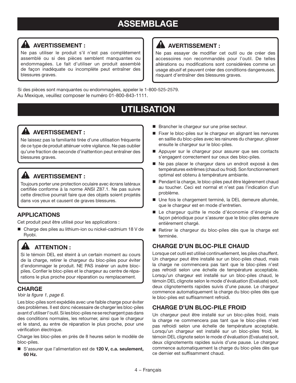 Assemblage, Utilisation | Ryobi P119 User Manual | Page 8 / 16