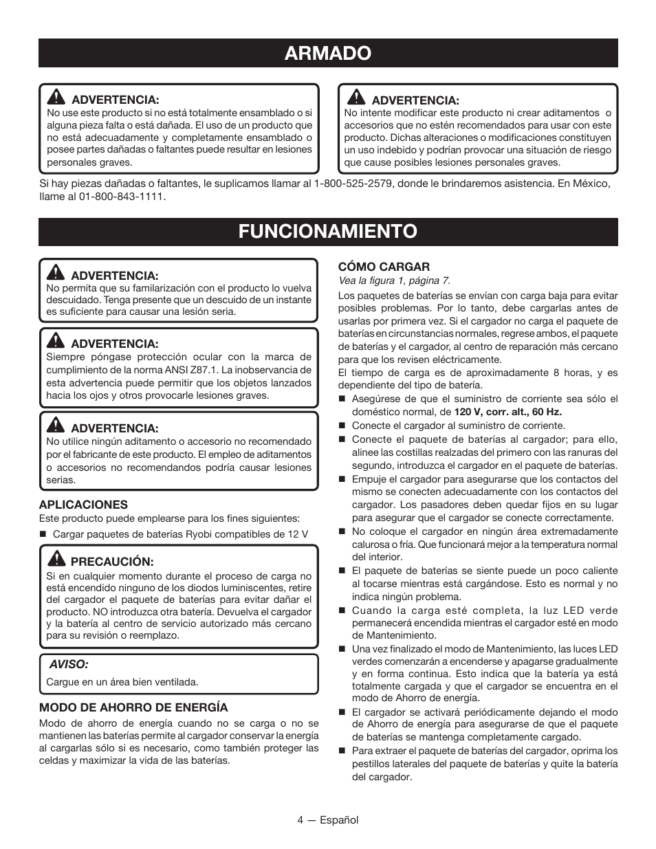 Funcionamiento, Armado | Ryobi C123D User Manual | Page 12 / 16
