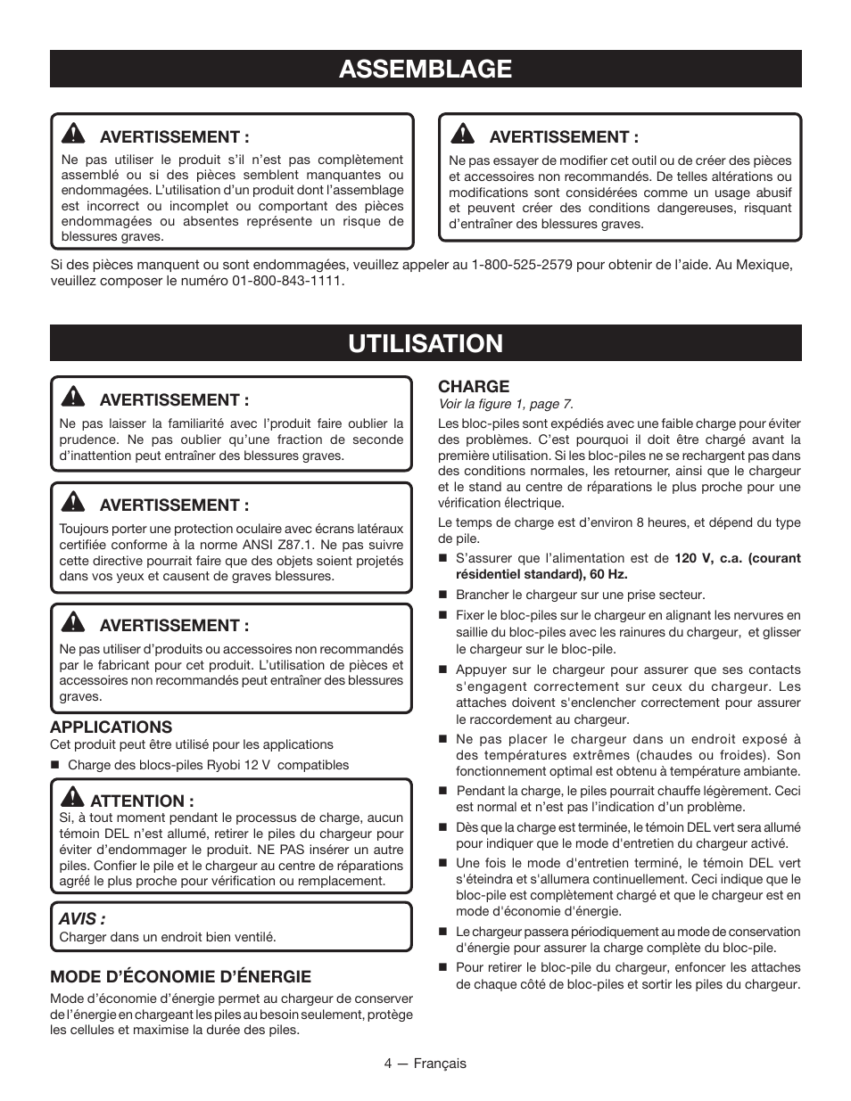 Utilisation, Assemblage | Ryobi C123D User Manual | Page 8 / 16