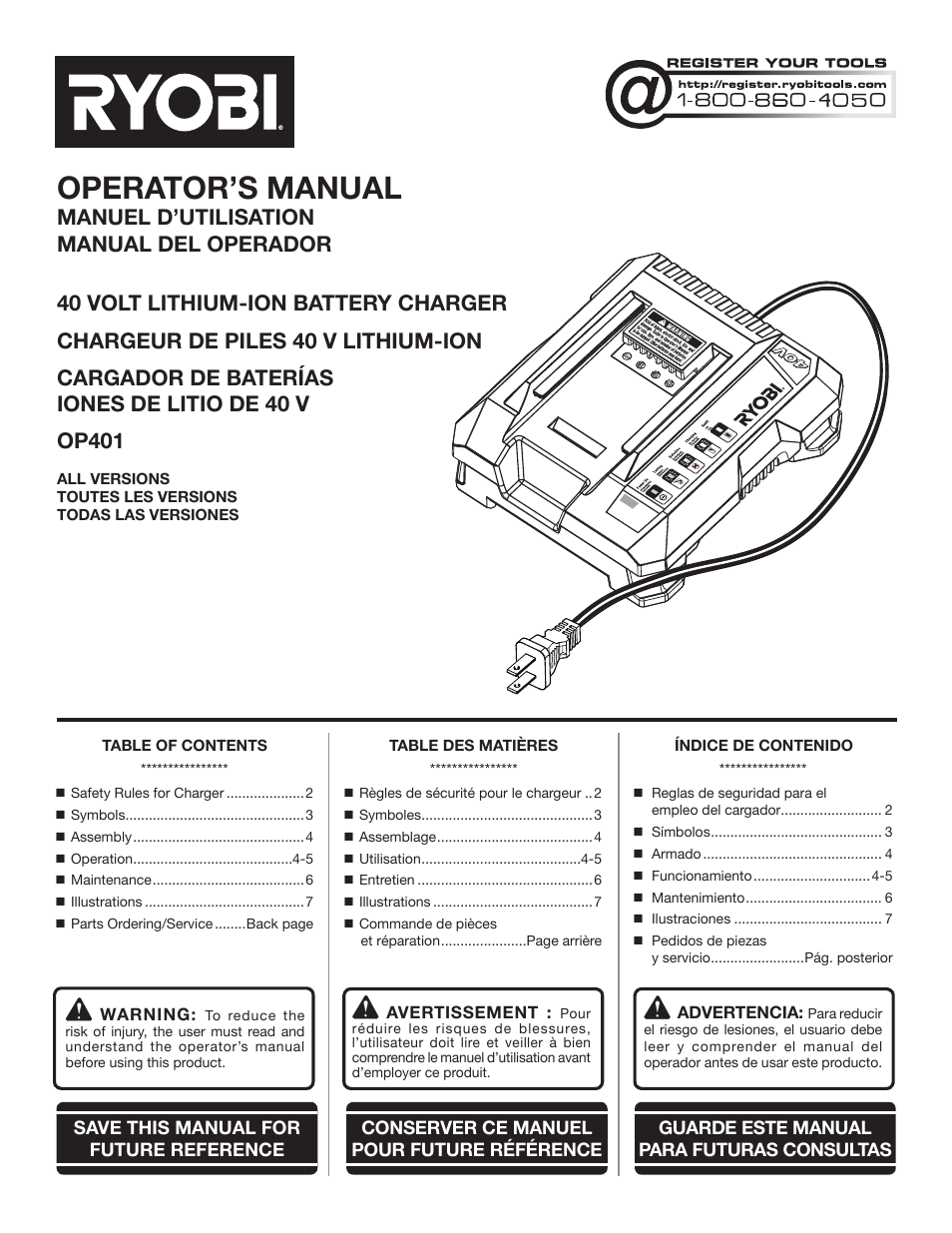 Ryobi OP401 User Manual | 16 pages
