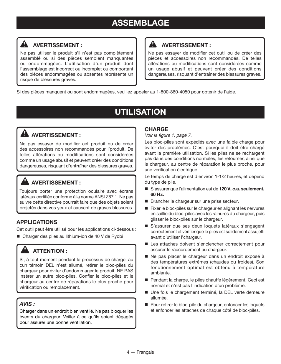 Utilisation, Assemblage | Ryobi OP401 User Manual | Page 8 / 16