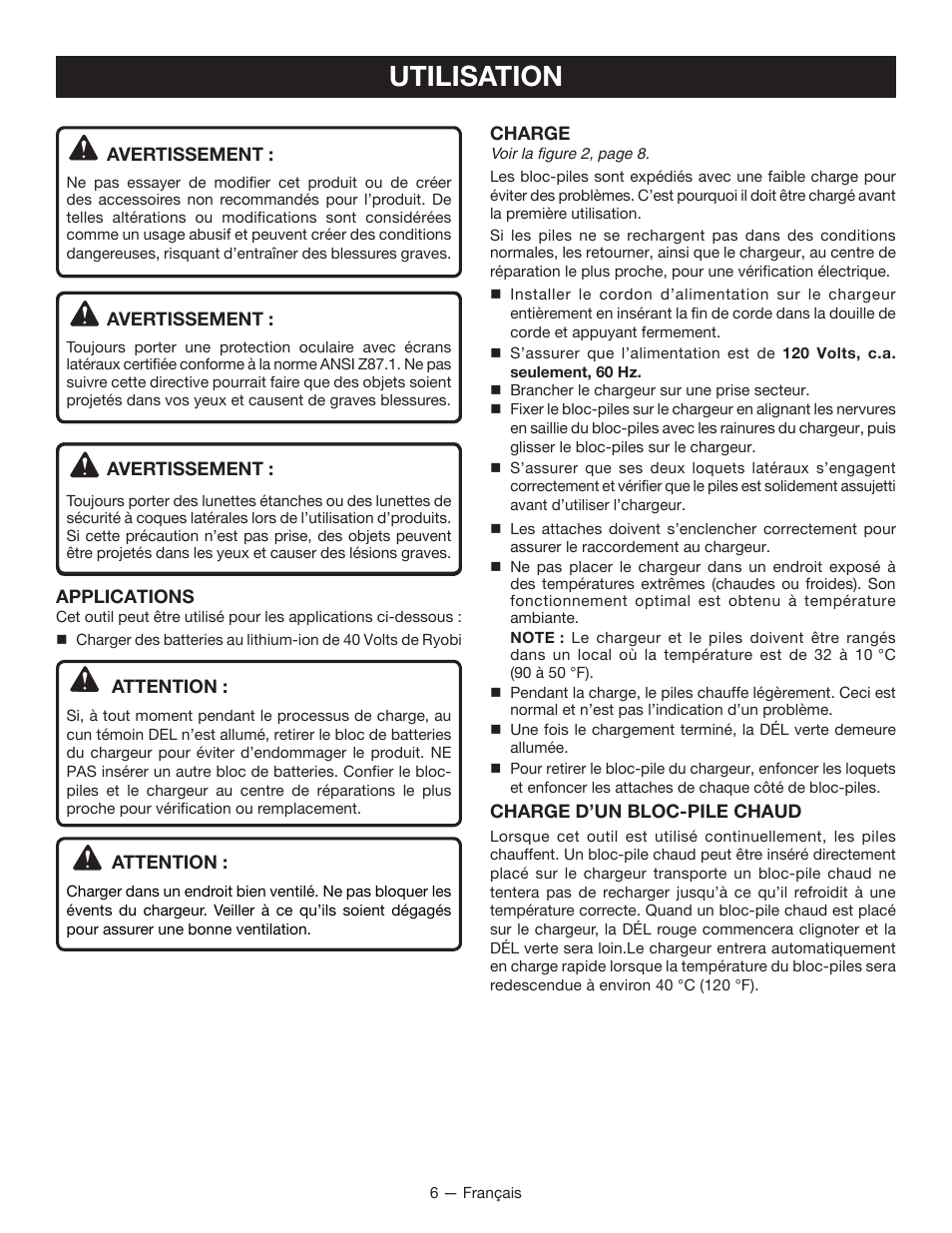 Utilisation | Ryobi OP400 User Manual | Page 12 / 24