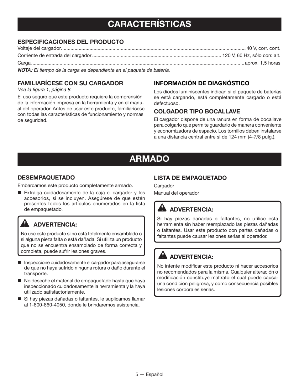 Armado características | Ryobi OP400 User Manual | Page 22 / 24