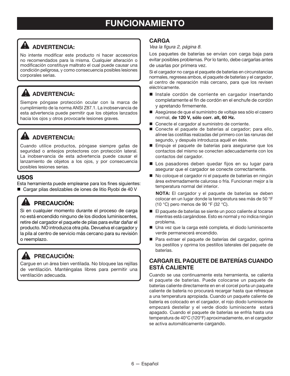 Funcionamiento | Ryobi OP400 User Manual | Page 23 / 24