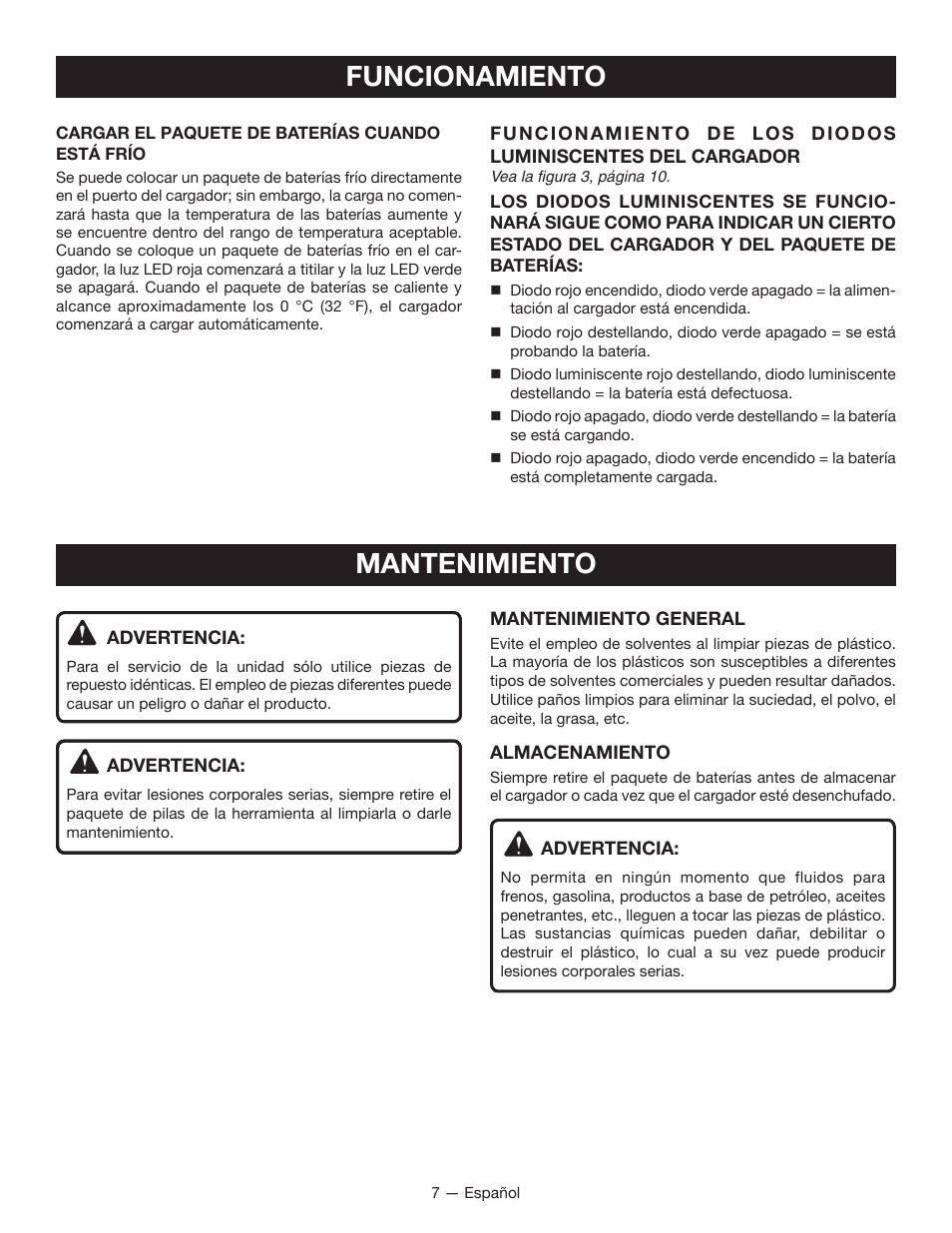 Funcionamiento, Mantenimiento | Ryobi OP400 User Manual | Page 24 / 24