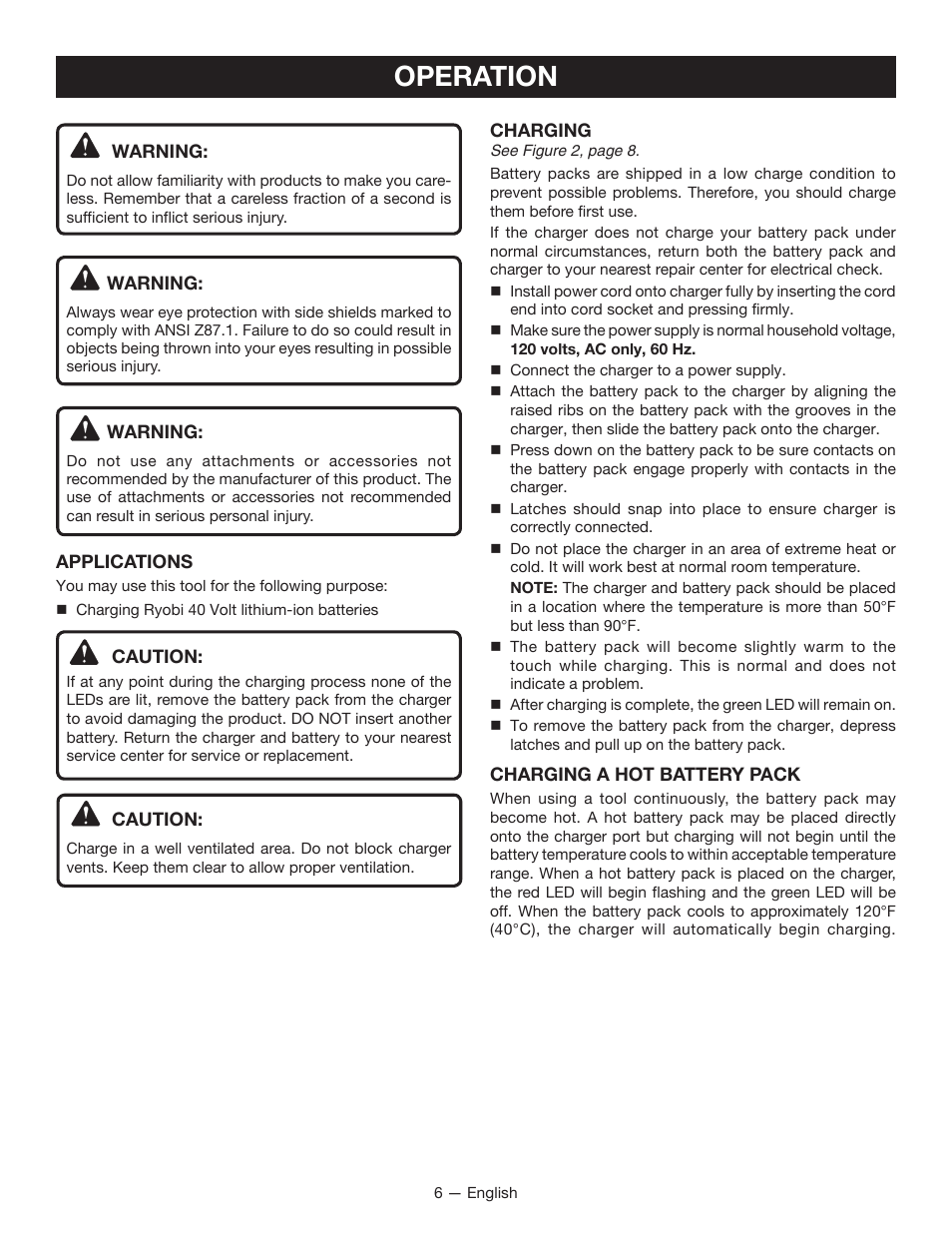 Operation | Ryobi OP400 User Manual | Page 6 / 24