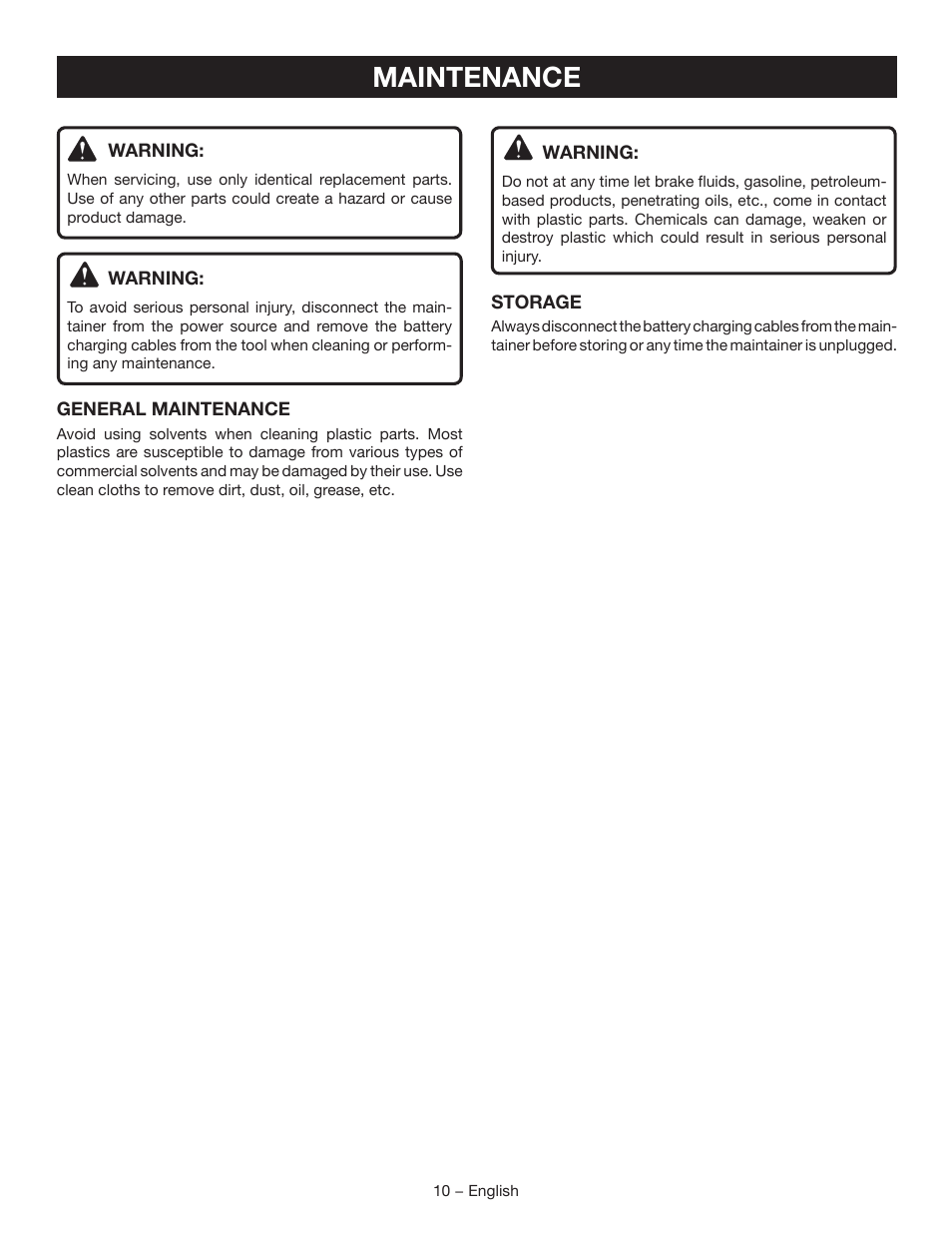 Maintenance | Ryobi RY9904 User Manual | Page 12 / 34