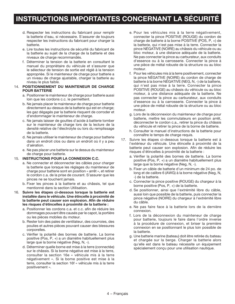 Instructions importantes concernant la sécurité | Ryobi RY9904 User Manual | Page 16 / 34