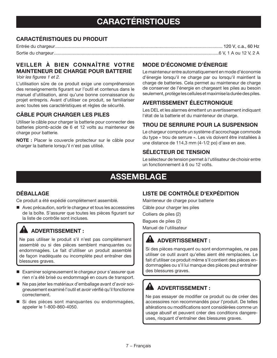 Caractéristiques, Assemblage | Ryobi RY9904 User Manual | Page 19 / 34