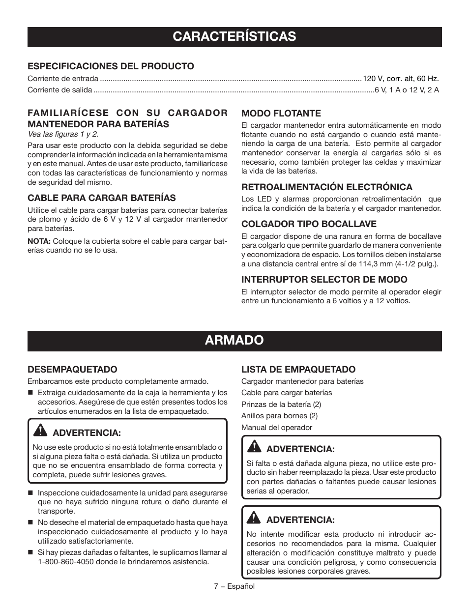 Características, Armado | Ryobi RY9904 User Manual | Page 29 / 34