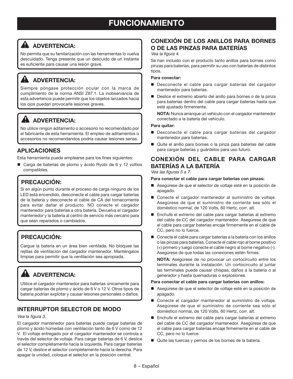 Funcionamiento | Ryobi RY9904 User Manual | Page 30 / 34