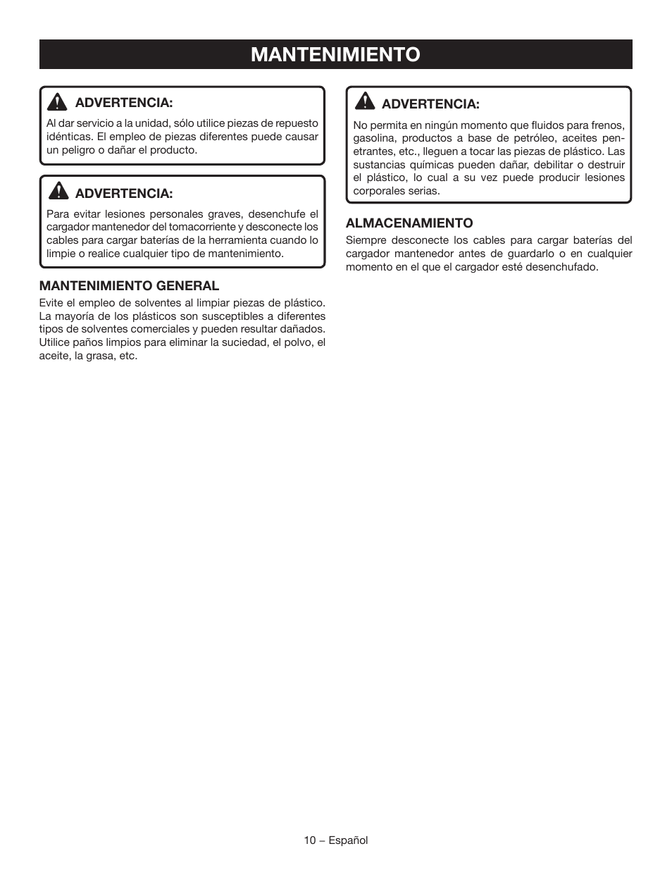 Mantenimiento | Ryobi RY9904 User Manual | Page 32 / 34