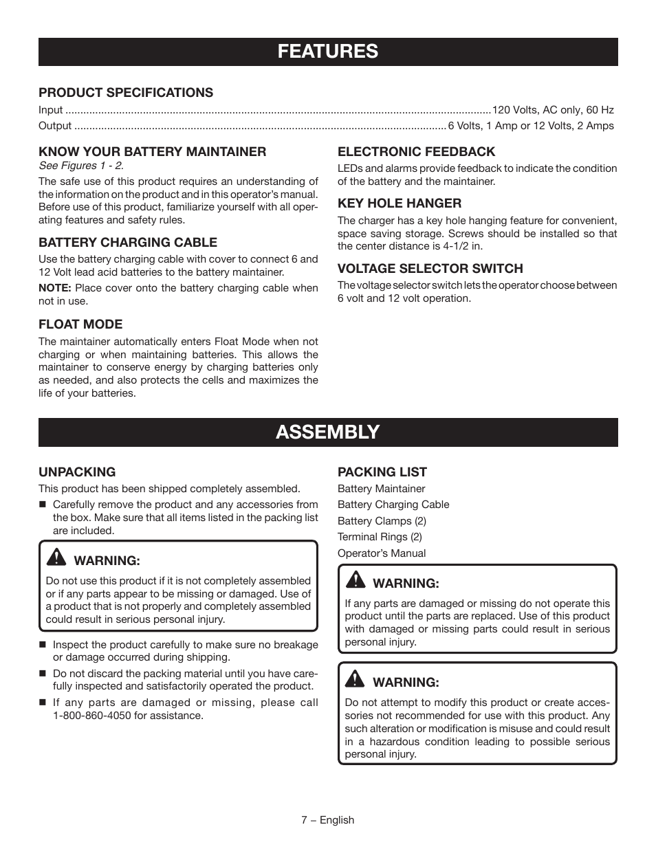 Features, Assembly | Ryobi RY9904 User Manual | Page 9 / 34