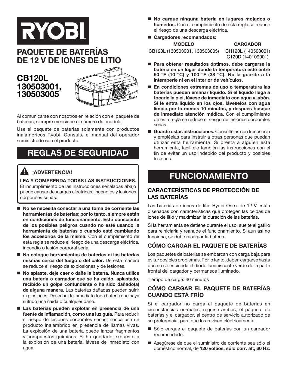 Reglas de seguridad, Funcionamiento | Ryobi CB120L User Manual | Page 5 / 6