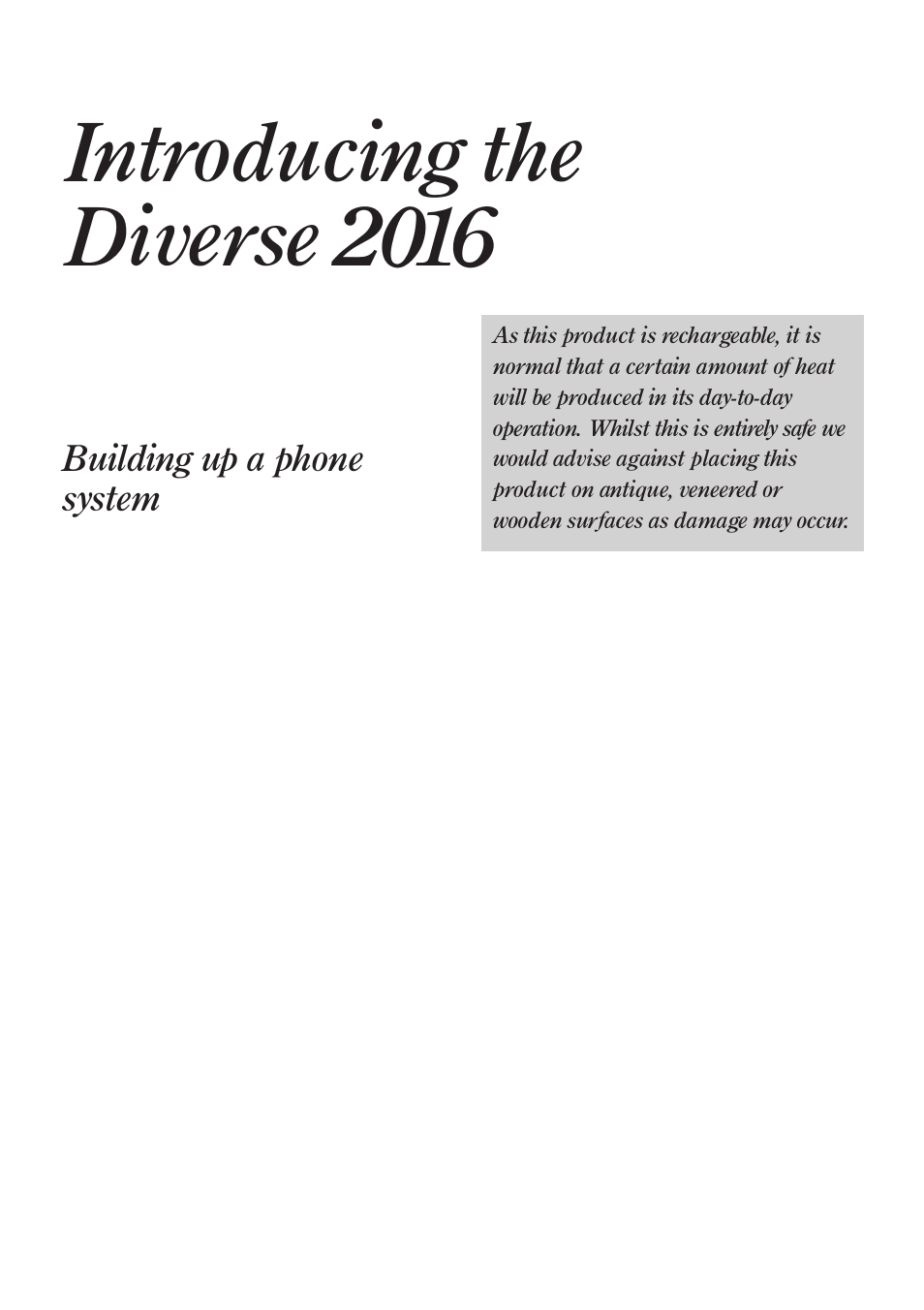 Introducing the diverse 2016, Building up a phone system | BT Diverse 2016 User Manual | Page 7 / 69