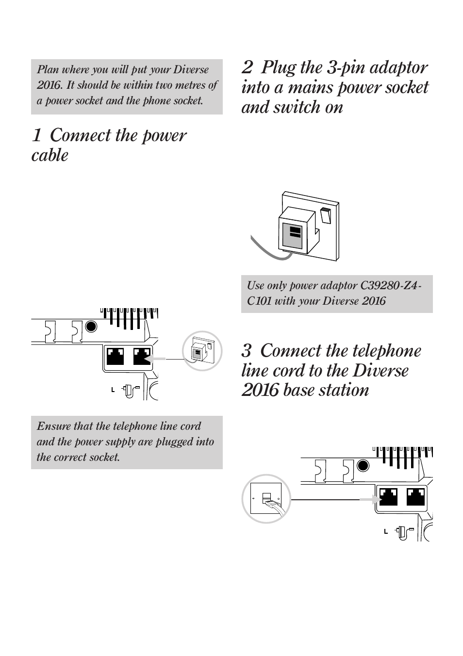 1 connect the power cable | BT Diverse 2016 User Manual | Page 9 / 69