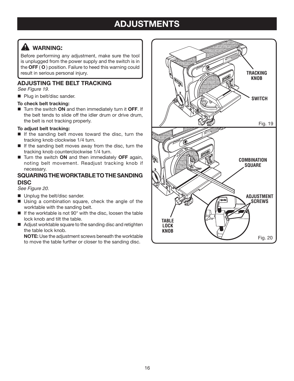 Adjustments | Ryobi BD4600 User Manual | Page 16 / 18