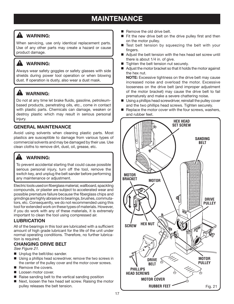 Maintenance | Ryobi BD4600 User Manual | Page 17 / 18