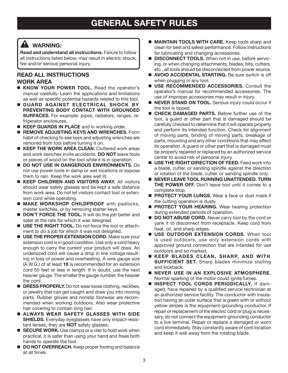 General safety rules | Ryobi BD4600 User Manual | Page 3 / 18