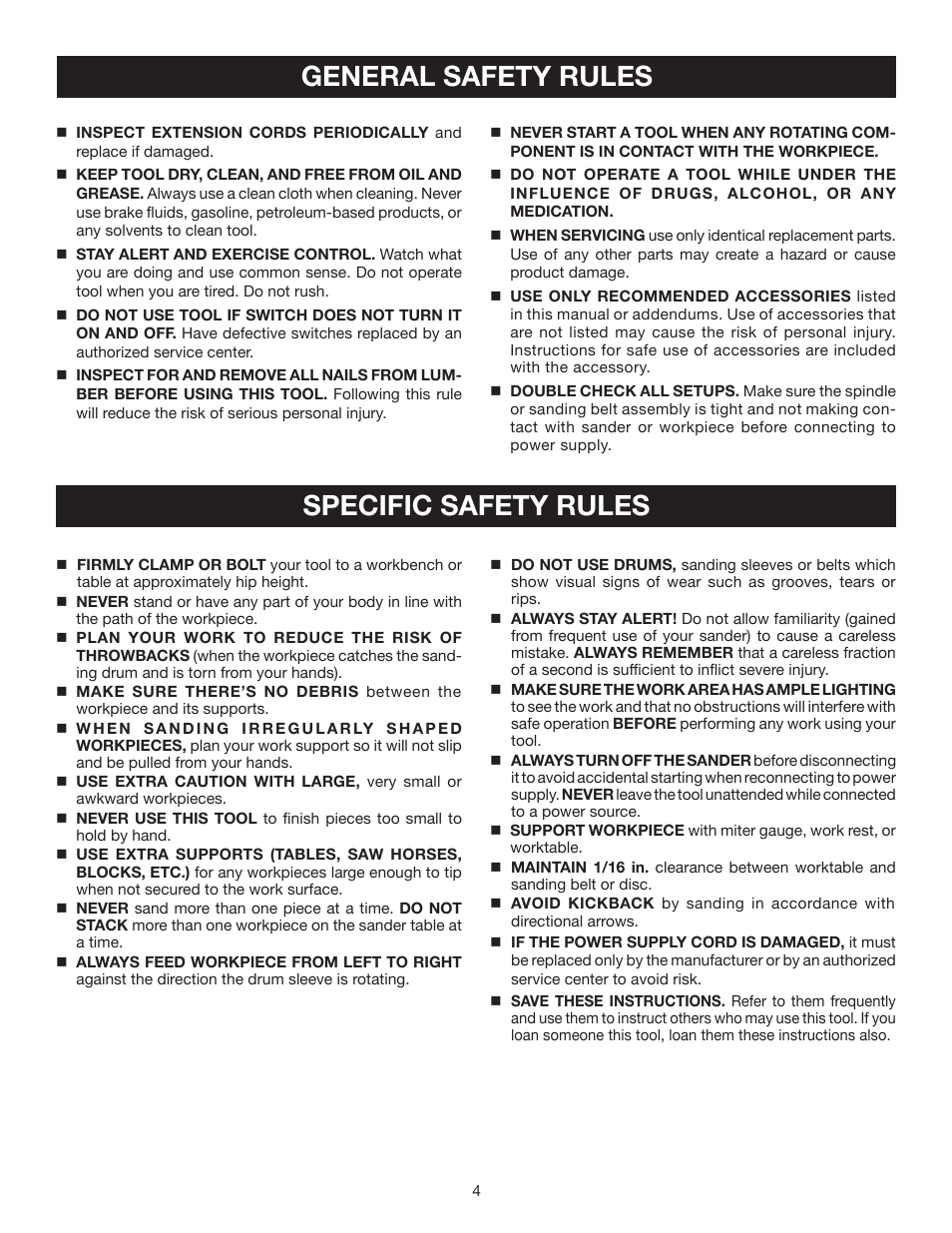 General safety rules specific safety rules | Ryobi BD4600 User Manual | Page 4 / 18
